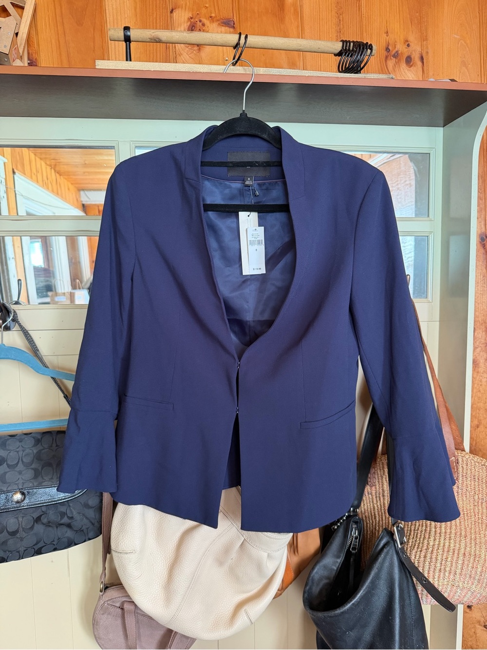 Banana Republic Navy Collarless Open-Front Blazer